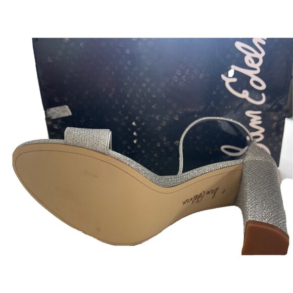 Sam Edelman Yaro Women's 9.5 Ankle Strap Blocked Heels Shoes Shimmer Bling - Picture 12 of 16
